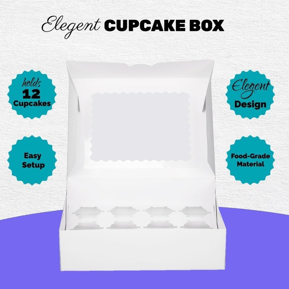 Pre-folded 12 count Cupcake Boxes, 6-Set Cupcake Container with Window Transp...