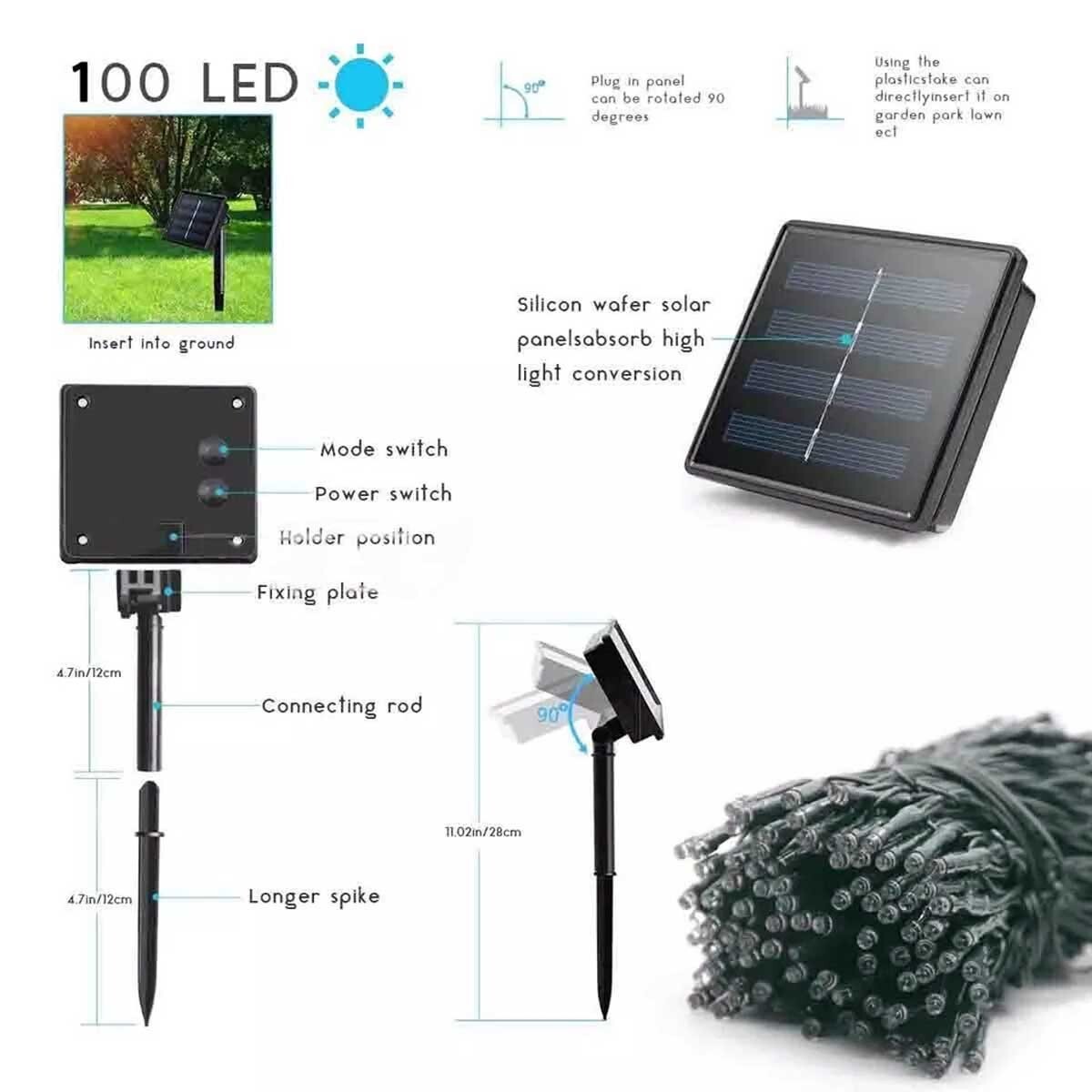 100 LED Solar Outdoor Waterproof Lights Outdoor Garden Wedding Party Christmas