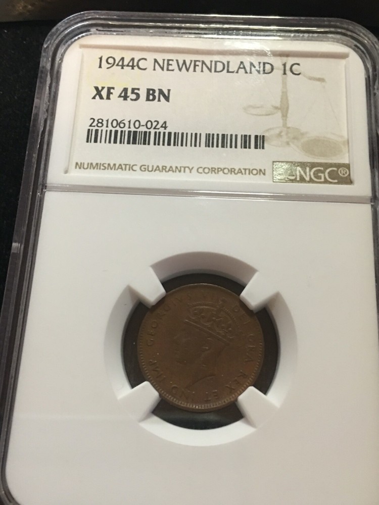 1944c NGC Graded Newfoundland  Small Cent 1¢**EF-45** Cert# 024