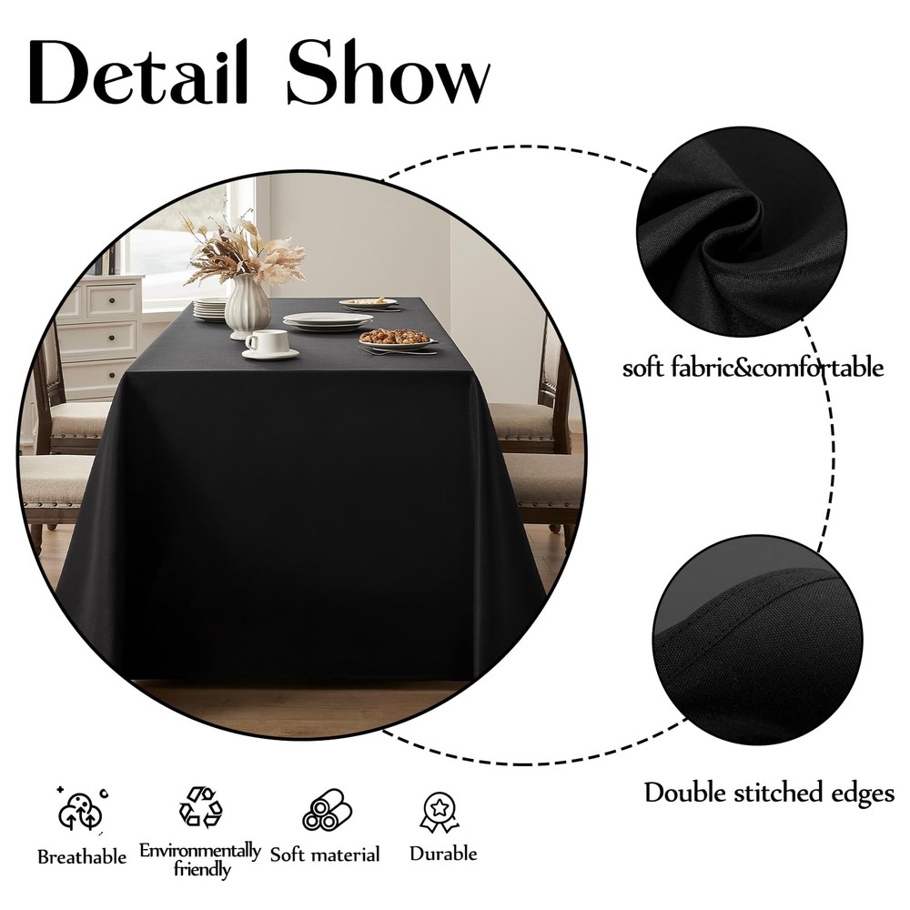 Rectangular Tablecloths 90x132 Inch 2 Pack Black Polyester Table Cloths for D...