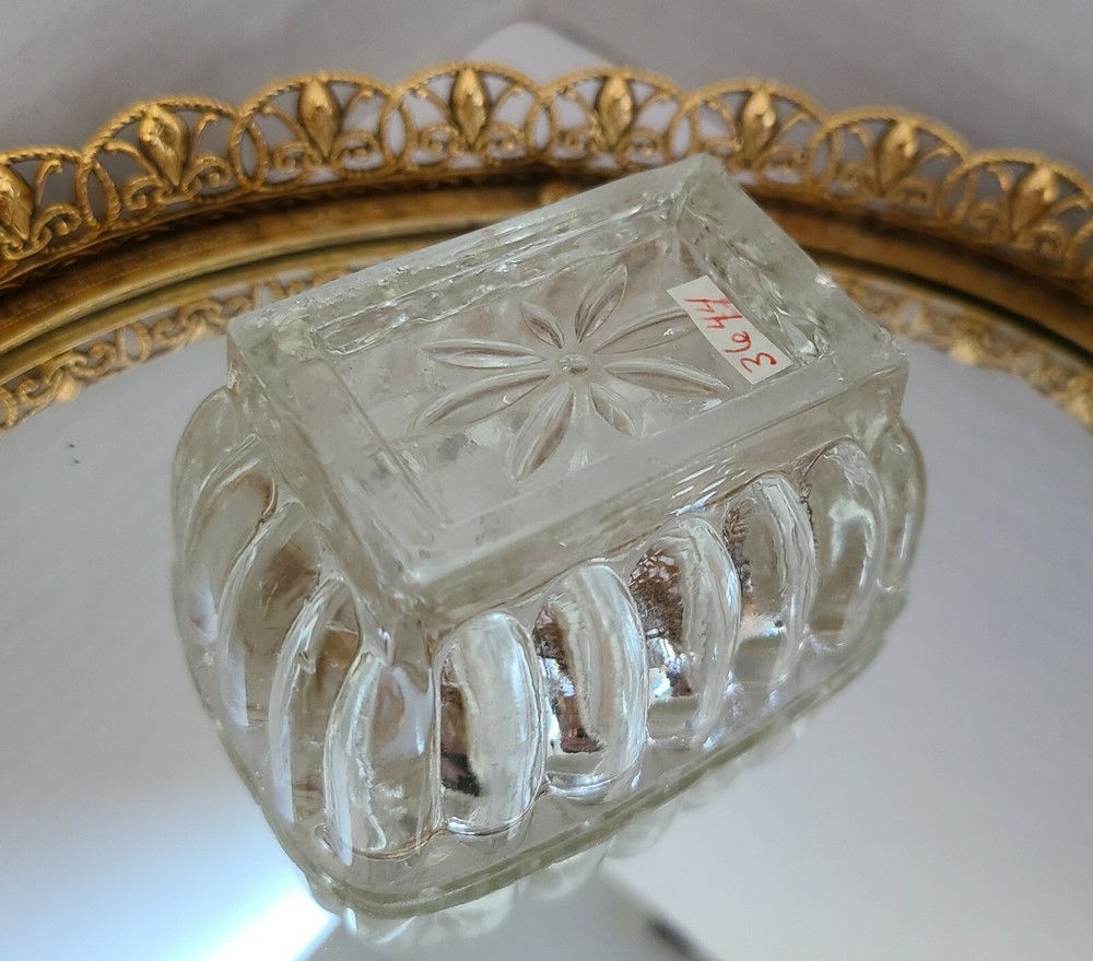 vtg CLEAR rectangular shape MASTER SALT CELLAR DIP OPEN MINT DISH Free Ship US