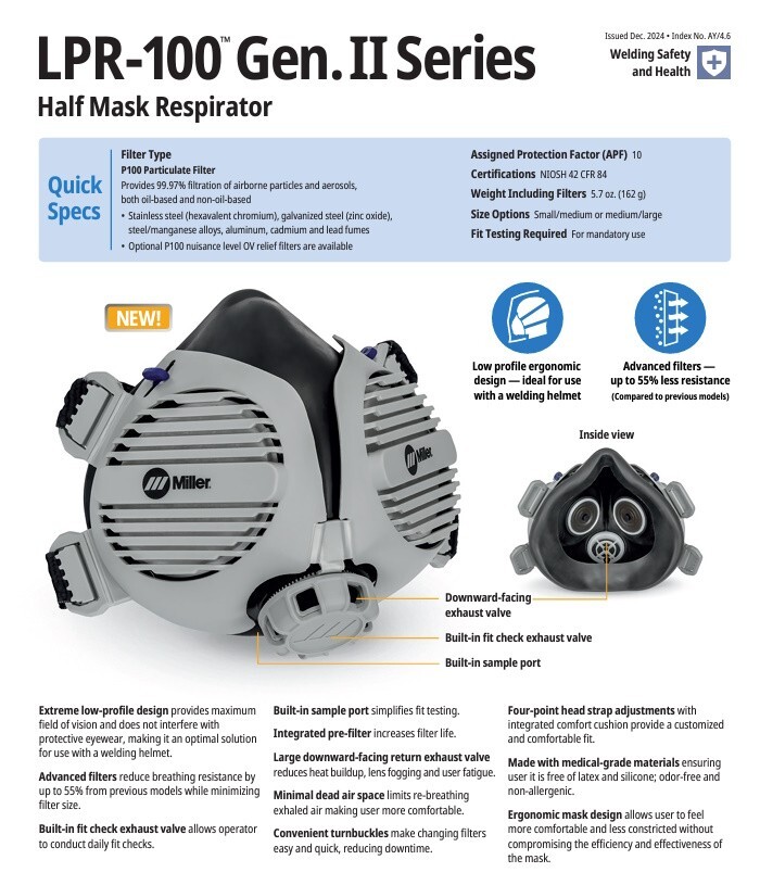 Miller GEN II LPR-100 Half Mask Respirator w/P100 Filters (Med/Large) (294962)