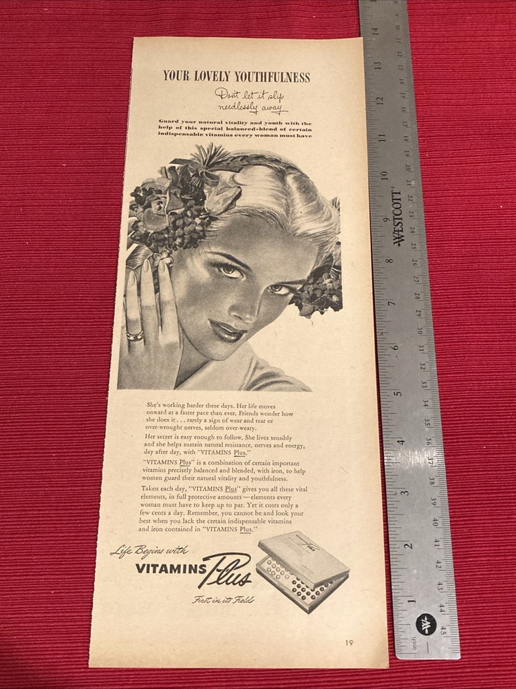 Vitamins Plus “First In It’s Fields” 1940’s Print Ad