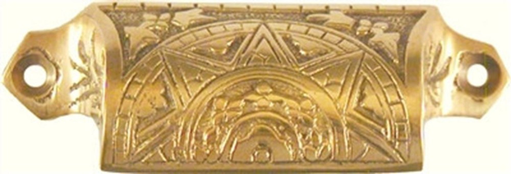 3-1/8" Victorian Sunburst Bin Pull Cast Brass