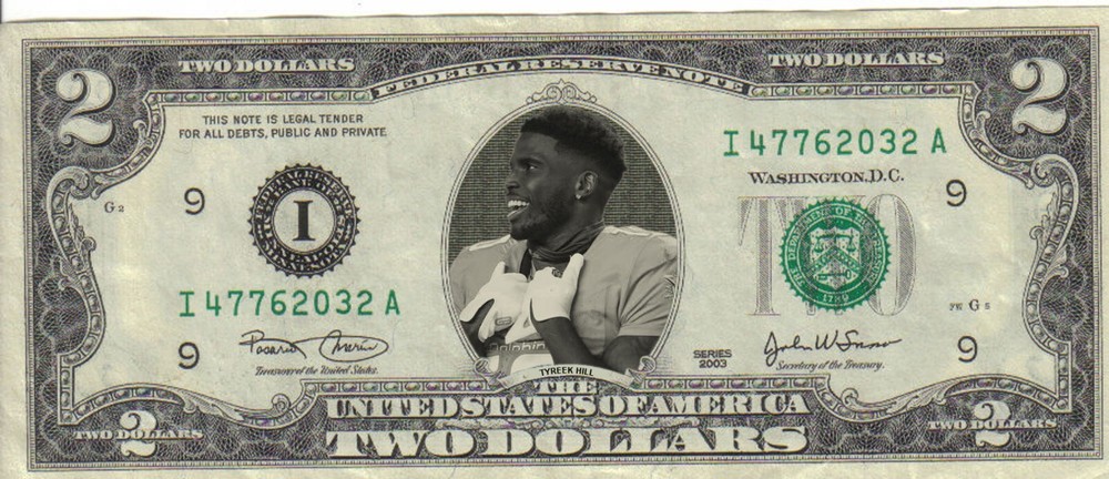 Dolphins Tyreek Hill $2 Dollar bill Mint real