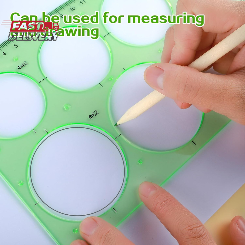 Circle Template for Drawing Drafting, 4Pcs Plastic Circle/Oval/Triangle Shape St