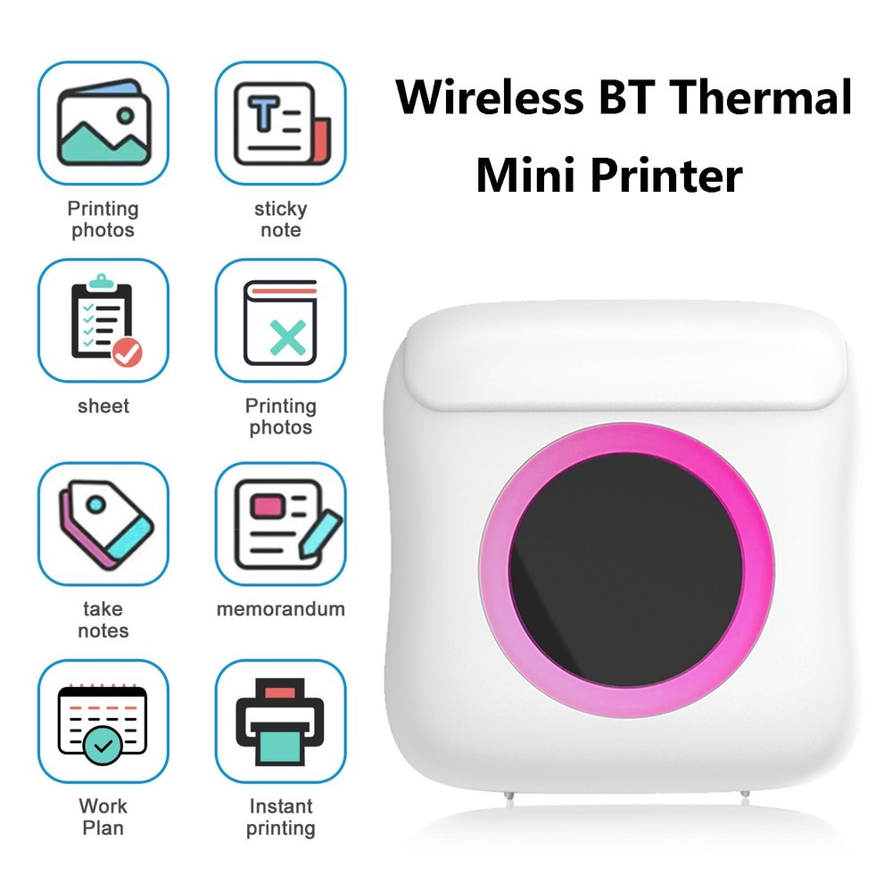 Mini Printer,Portable Bluetooth Inkless Sticker Printer with Sticker Paper an...