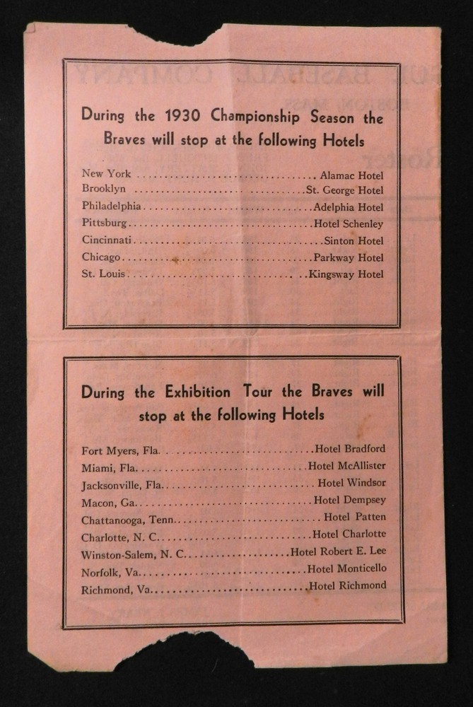1930 Boston Braves NL Baseball Roster Guide