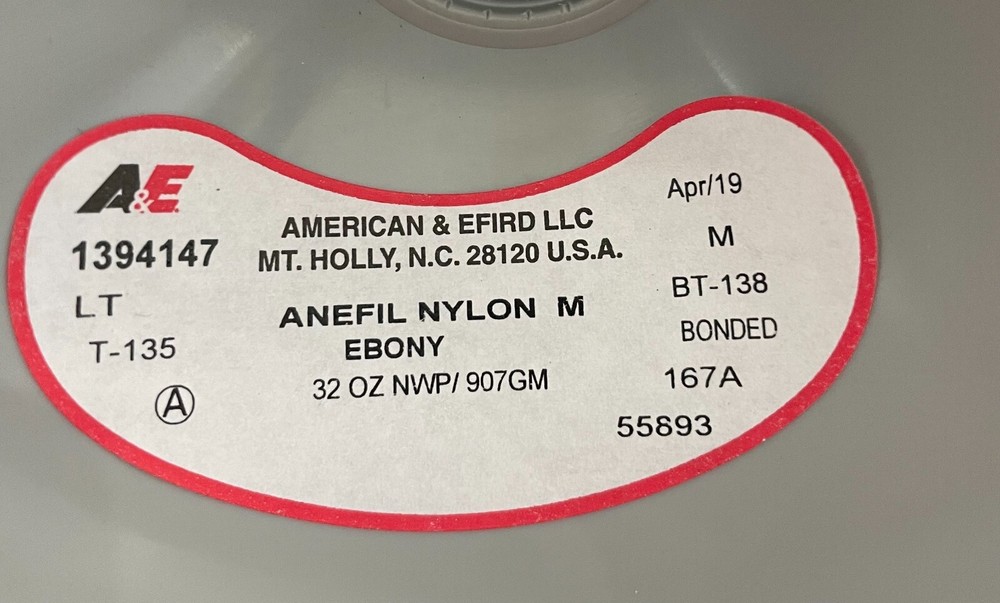 A&E Anefil Nylon Bonded TX135 Ebony 32oz (6 PACK ONLY)