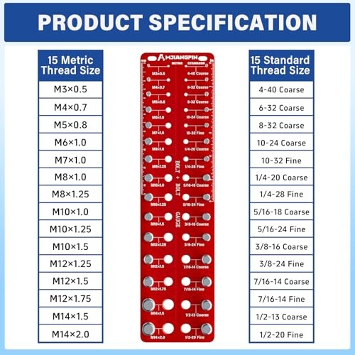 Thread Checker, 30 Nut & Bolt Thread Size Checker 15 Standard &15 Metric, Wall