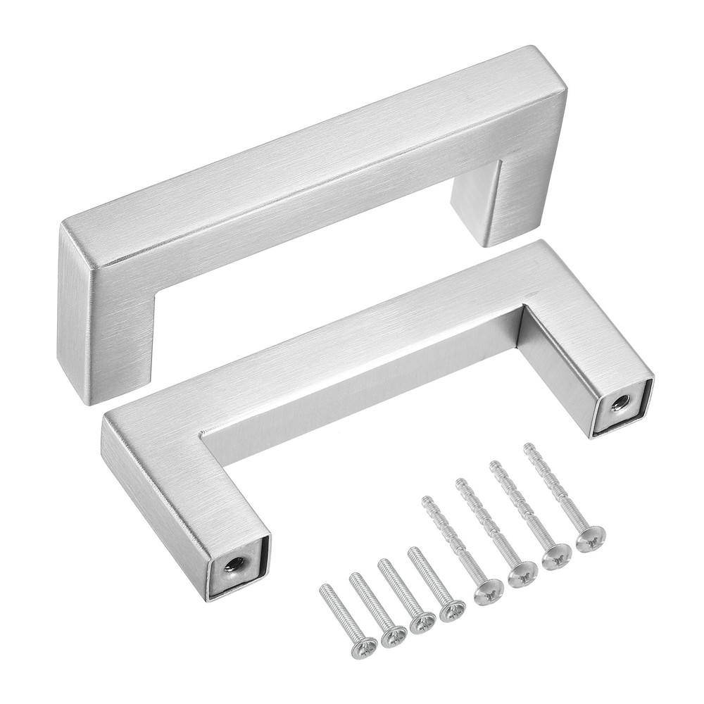 5 Pack Square Bar Drawer Handles, 3" Hole Center Kitchen Cabinets Pull, Silver