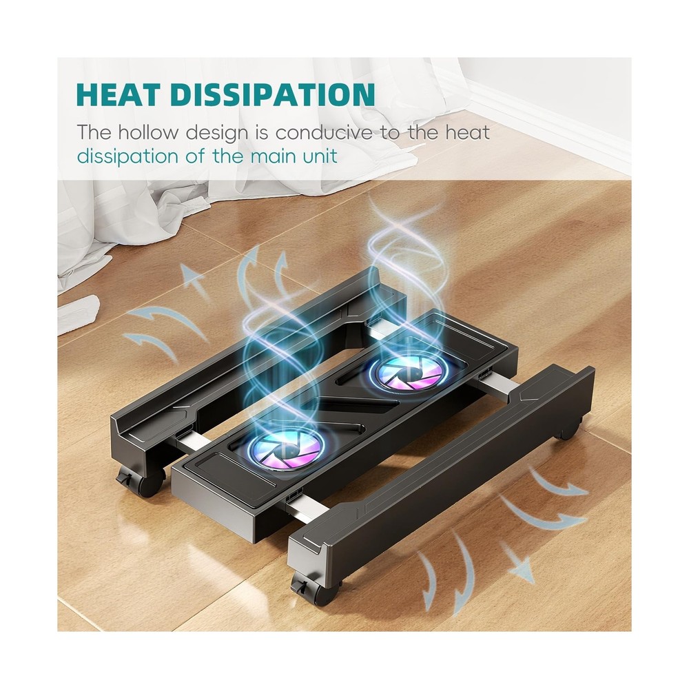 Adjustable Computer Tower Stand with Cooling Fan, Mobile CPU Holder with 4 Ro...