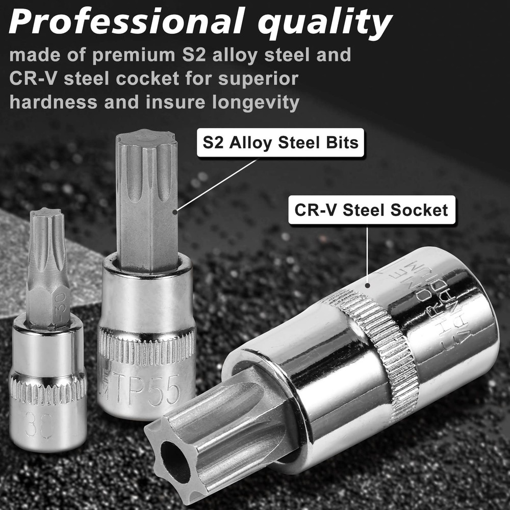 AOBEN 64Pcs Master Torx Bit Socket and External Torx Socket Set, 1/4, 3/8, 1/...