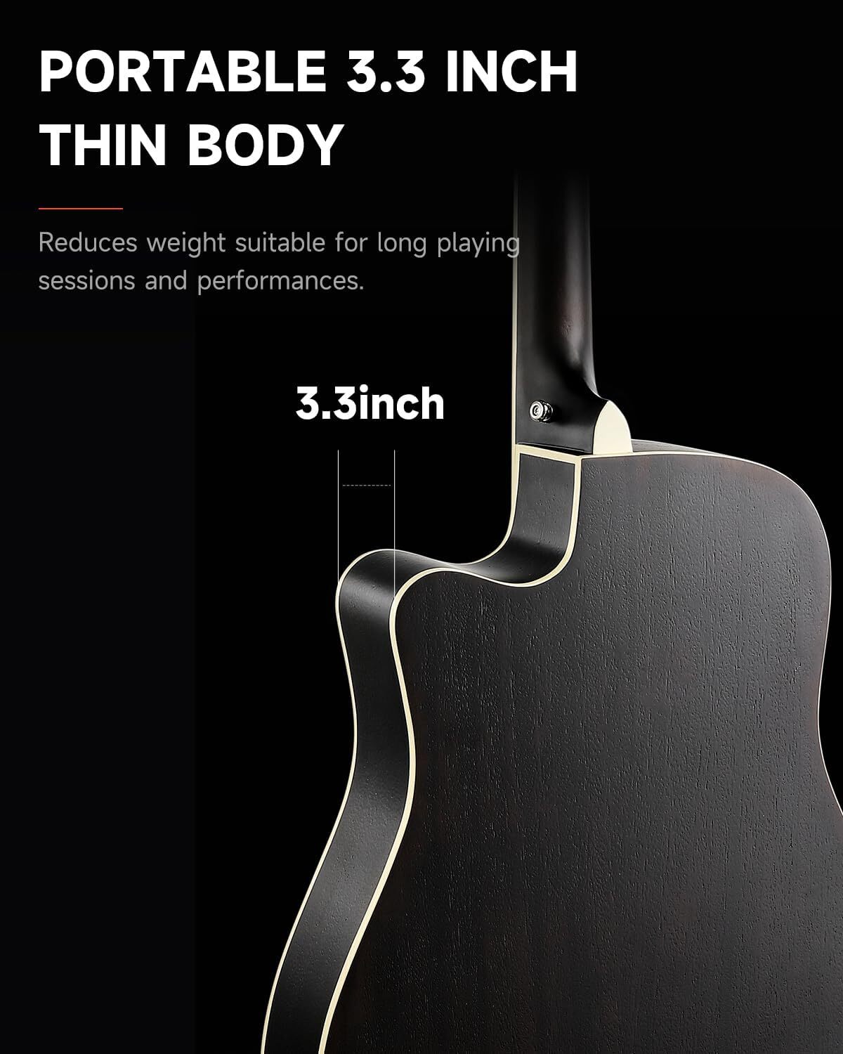 Donner 41 inch Acoustic Electric Guitar 4/4 Full Size With Gig Bag Strap | Black