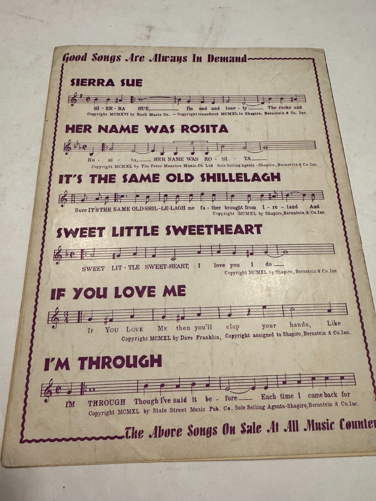 FREE SHIP! 1940 The Call of the Canyon Bill Hill Doris Rhodes Sheet Music