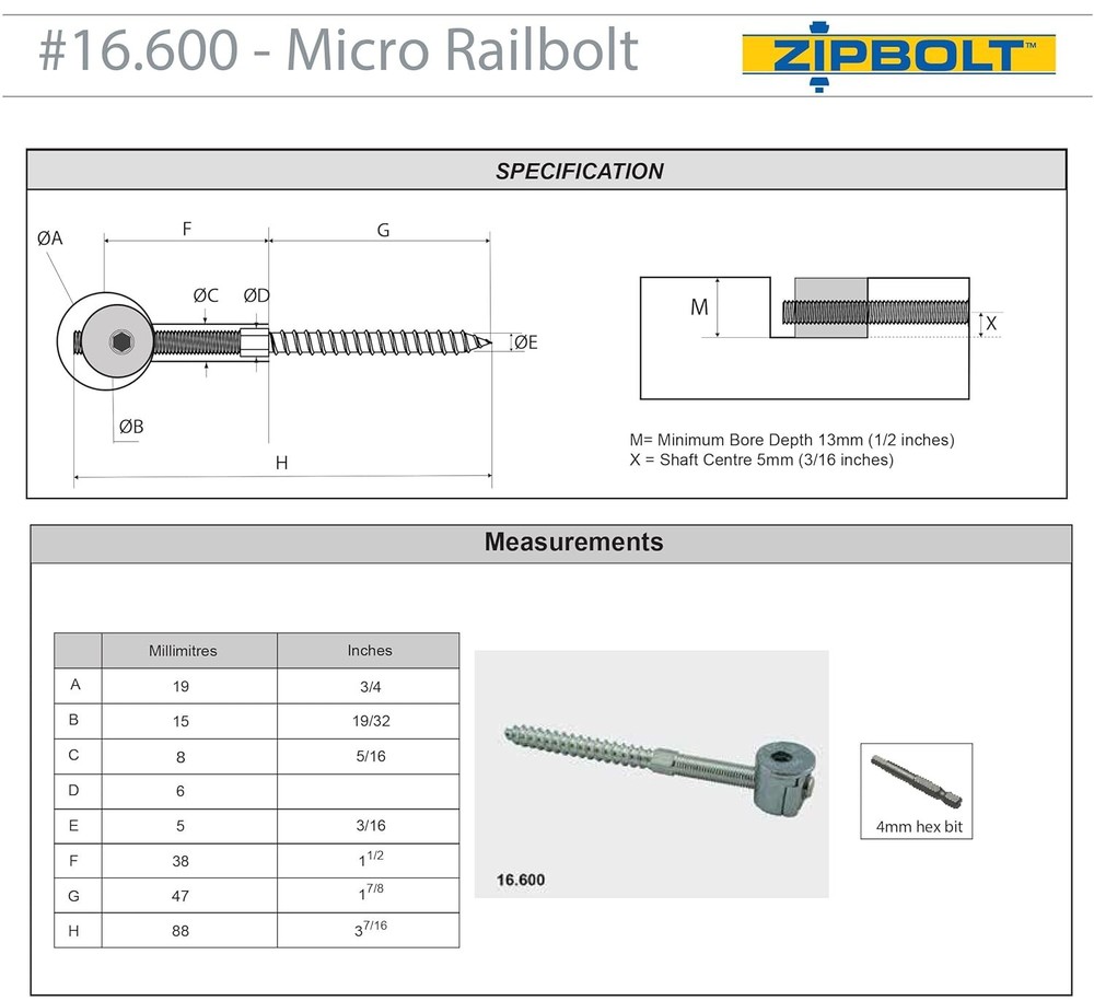 Zipbolt Micro Railbolt Handrail Connector 1 Pack