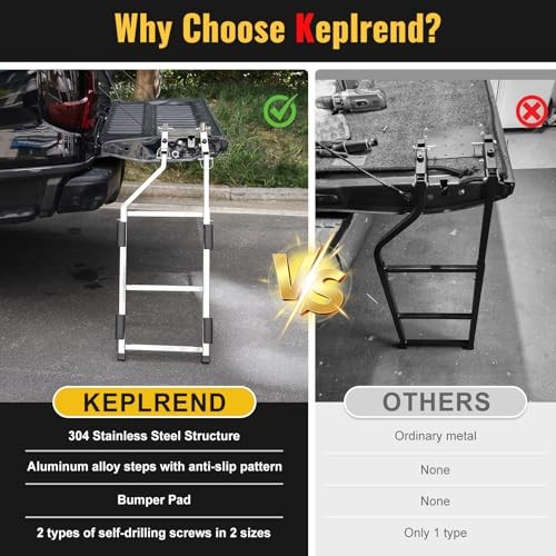 Tailgate Ladder for Pickup Trucks Bed Universal Fit - Rust-Proof Non-Foldable
