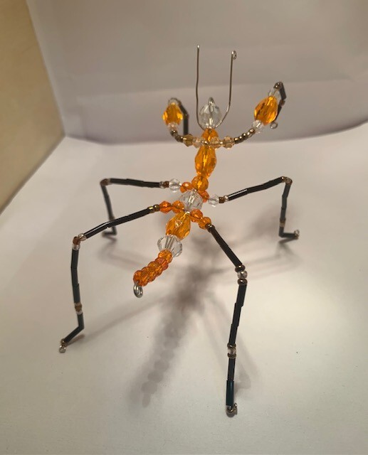 Handmade bead and wire praying mantis