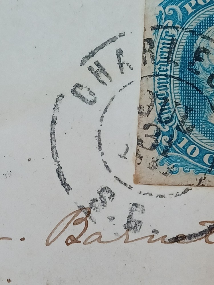 1863, 10 Cent Confederate State Blue Jefferson Davis Antique Stamp Postal Mail