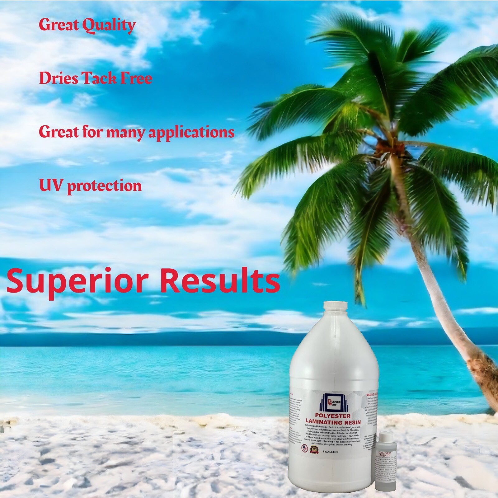 Polymer World Polyester Resin 1 Gal Kit For Boats RV's Canoes Fiberglass Autos