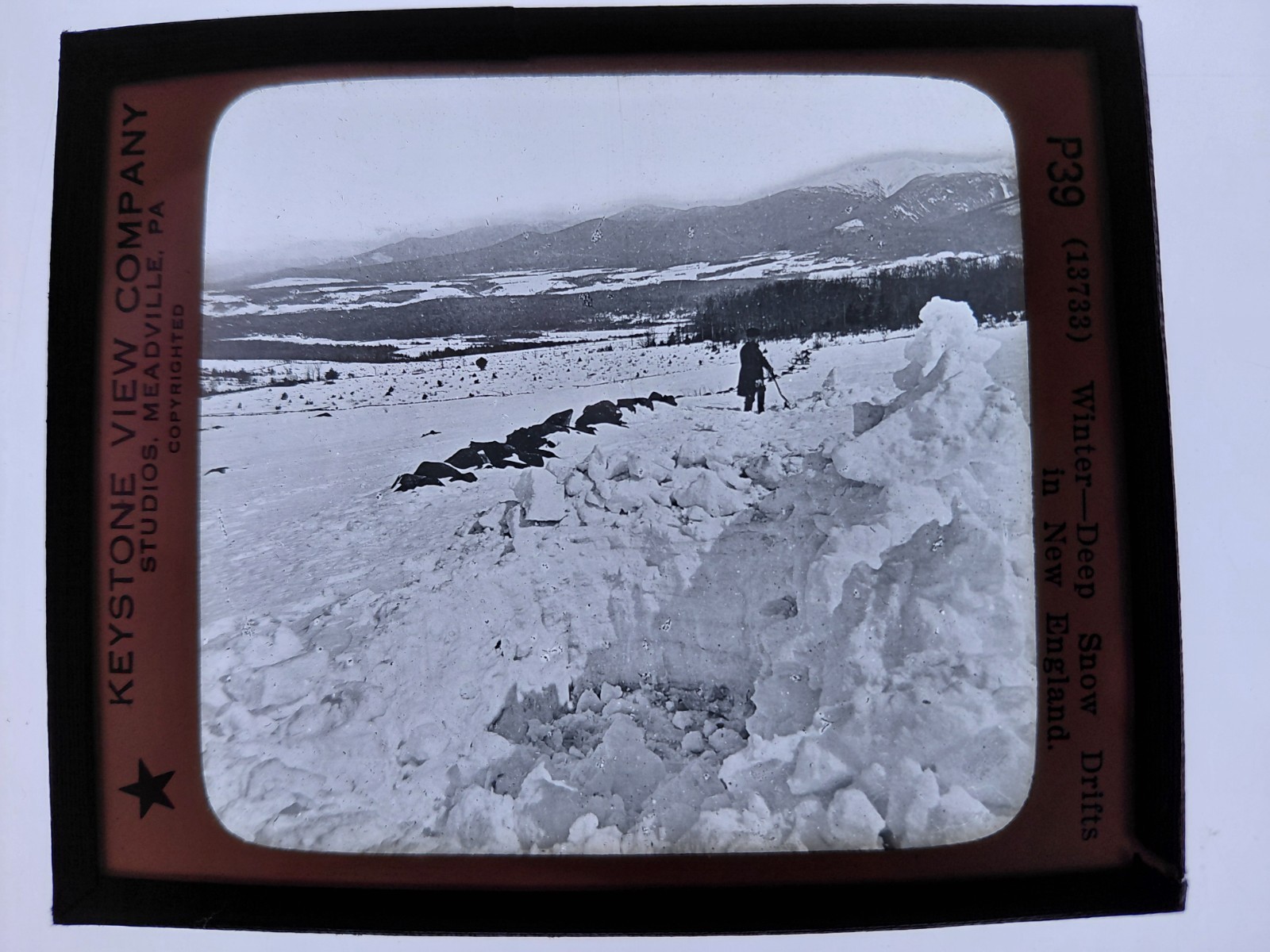 Magic Lantern Glass Slide Photo Keystone  P39 Winter Deep Snow Drift New England