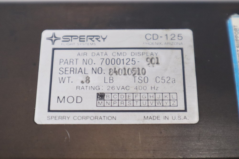 Sperry CD-125 Air Data CMD Display 7000125-901