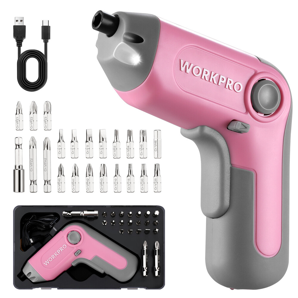 WORKPRO Electric Cordless Screwdriver Automatic Screw Gun w/Offset Driving Shaft