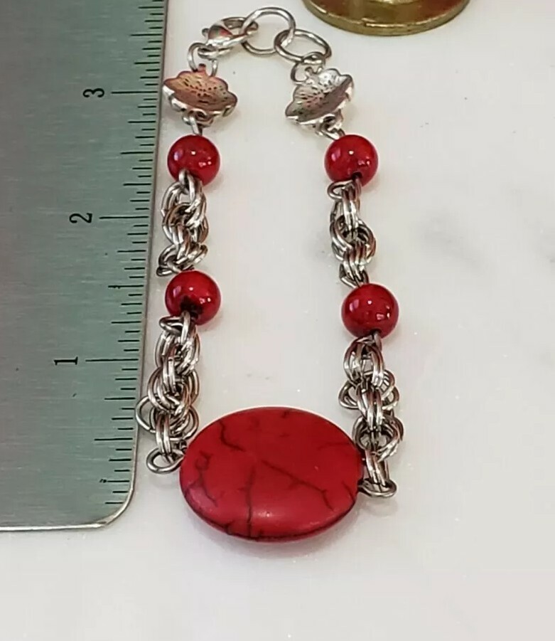 Silver Twisted Chain with Red Agate Stones