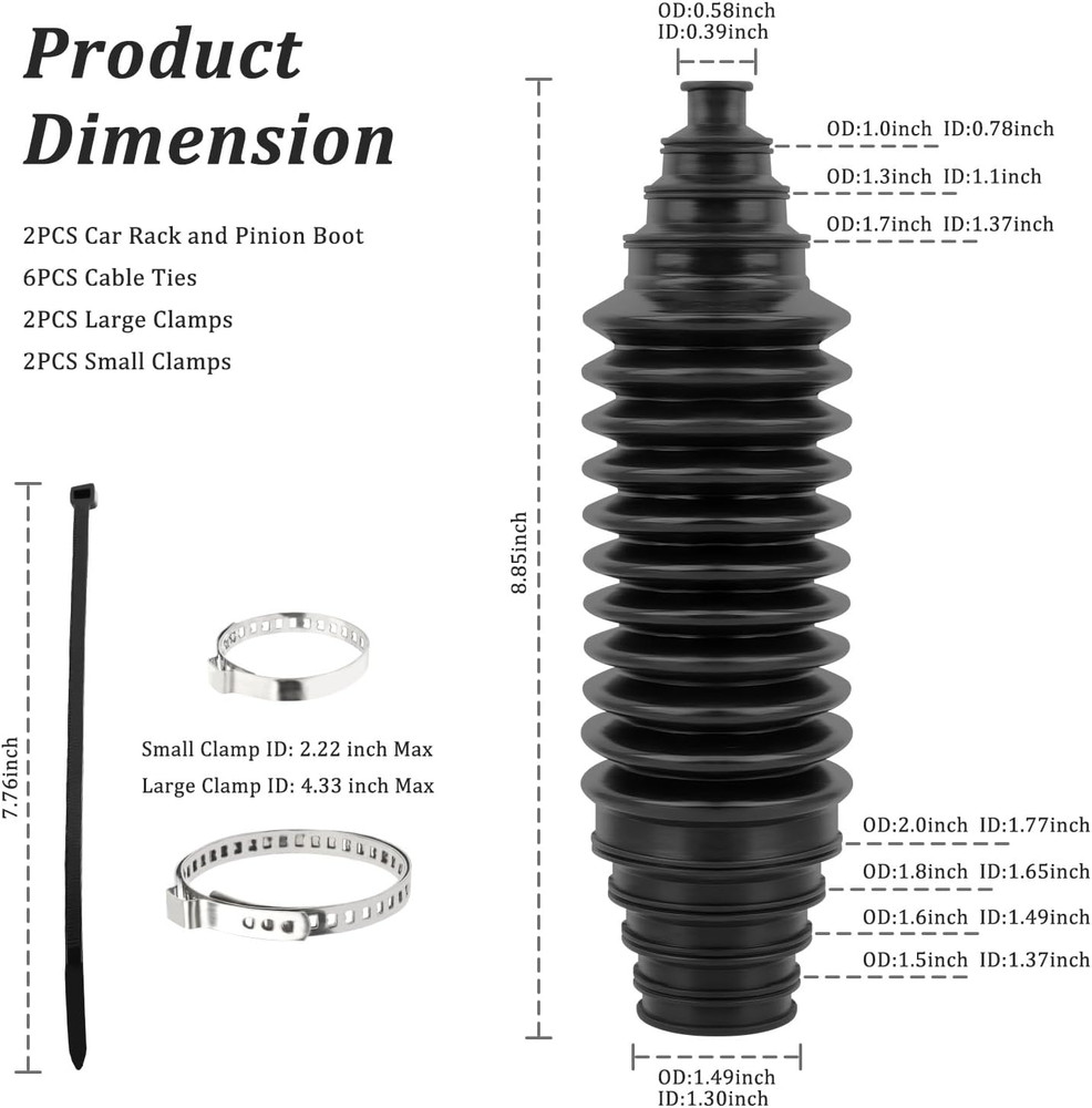 2PCS Inner Tie Rod Boot Kit,Multi-Size Adjutable Rack and Pinion Boot Kit with P