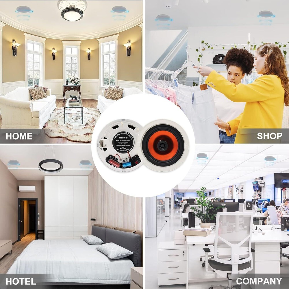 Herdio 6.5" Indoor Bluetooth Ceiling Speakers 300W Flush Mount Stereo System