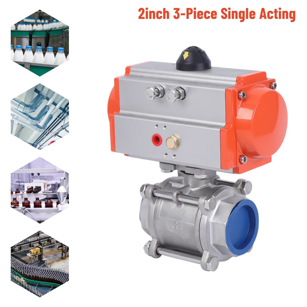 2" Pneumatic Air Actuated Stainless Ball Valve  Single Acting Spring Return NEW