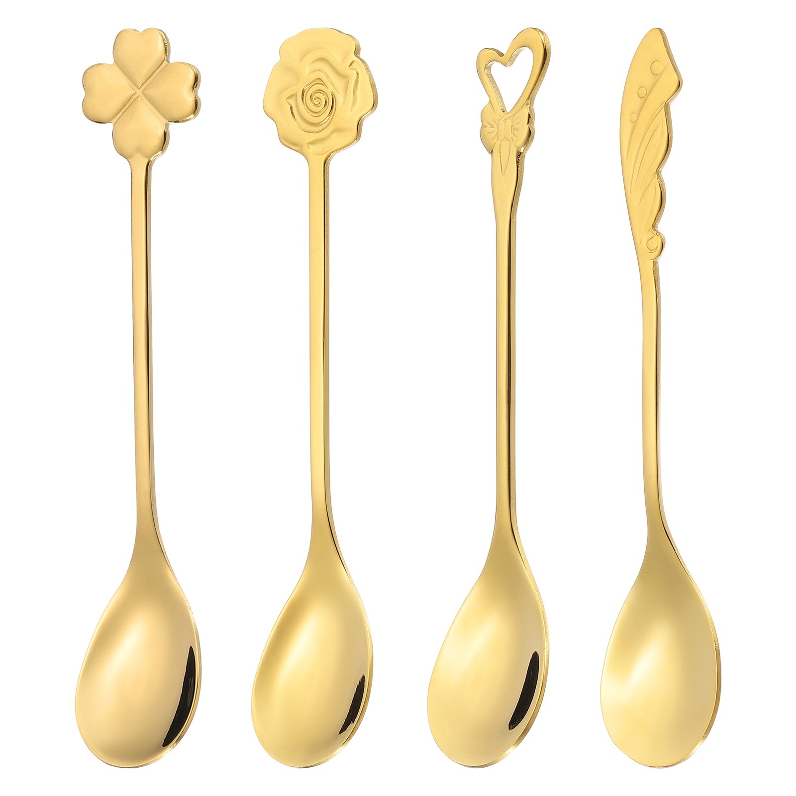 4pcs Coffee Spoons, 4 Shapes Tea Spoons Stainless Steel, Gold