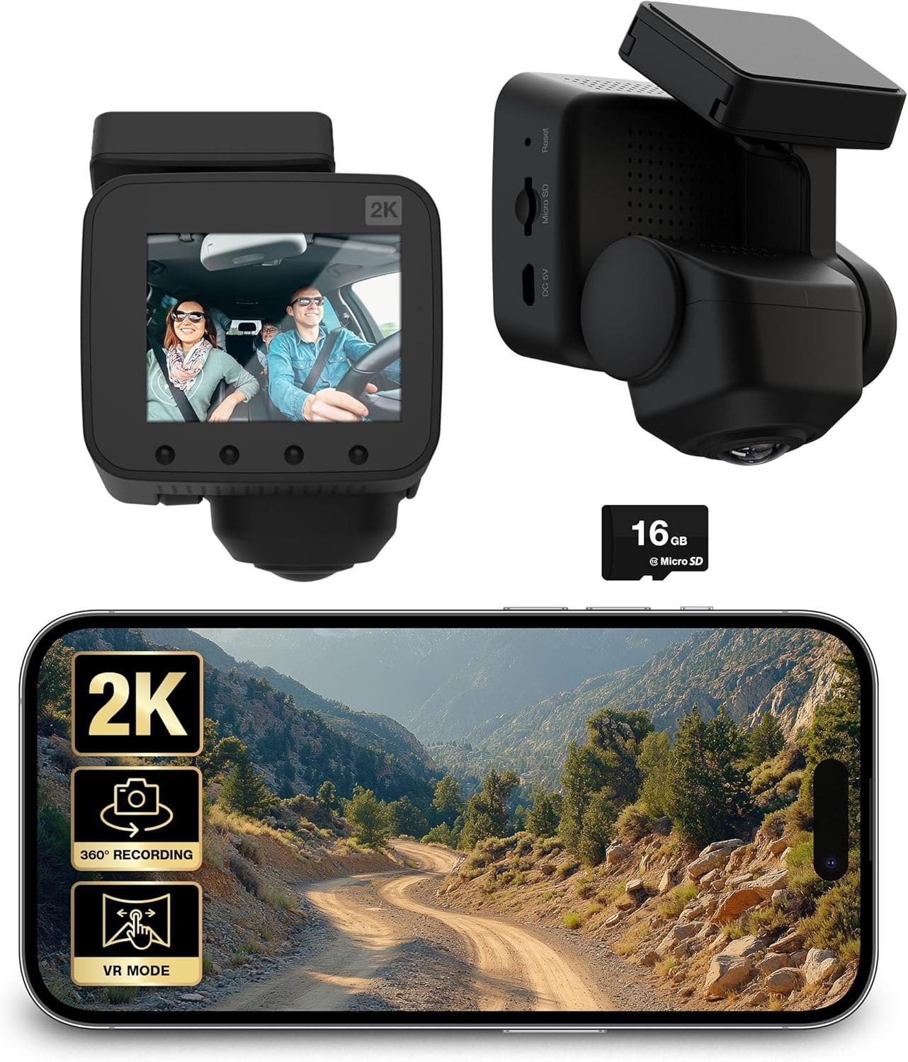 Type S P200 PRO Smart 360 Dashcam, 2K Resolution with VR Recording Mode, GPS and