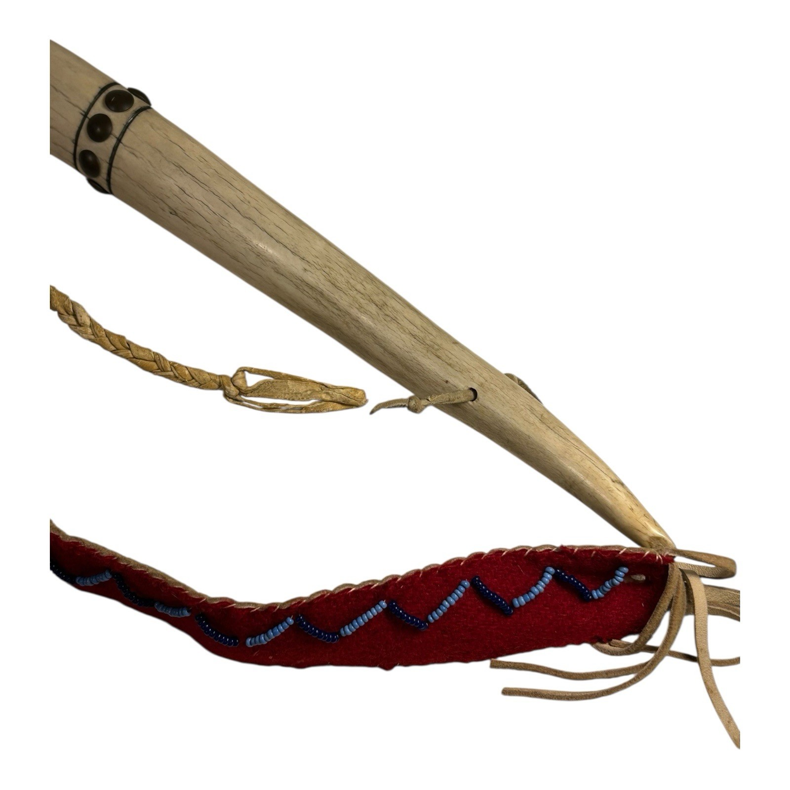 Vintage Authentic Native American Elk Antler Studded Quirt