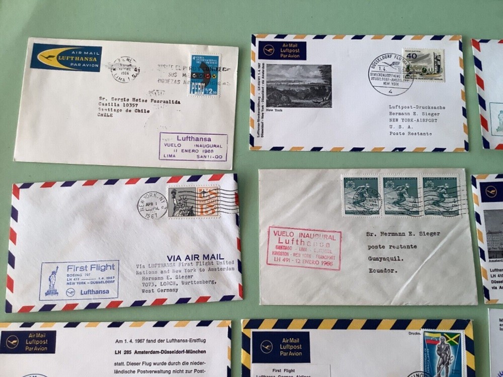 Airmail flight cover mixed world 9 items Ref A1477