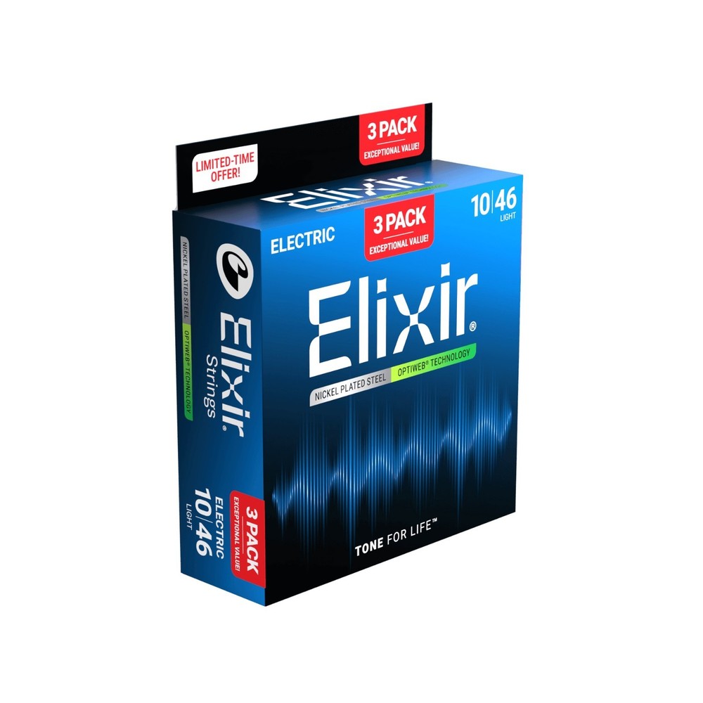 *3 SETS ELIXIR 19052 OPTIWEB COATED ELECTRIC GUITAR STRINGS LIGHT - 10-46*