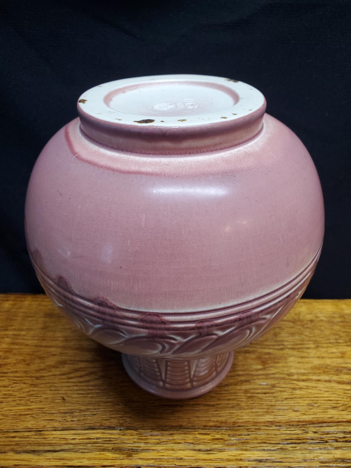 1925 Rookwood Pottery Large 8.5"x7" Vase Mauve Rose Matte Incised Design