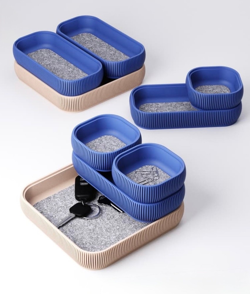 Studio Loup Stackable Desk Trays Type 4 Set Blue Beige Felt