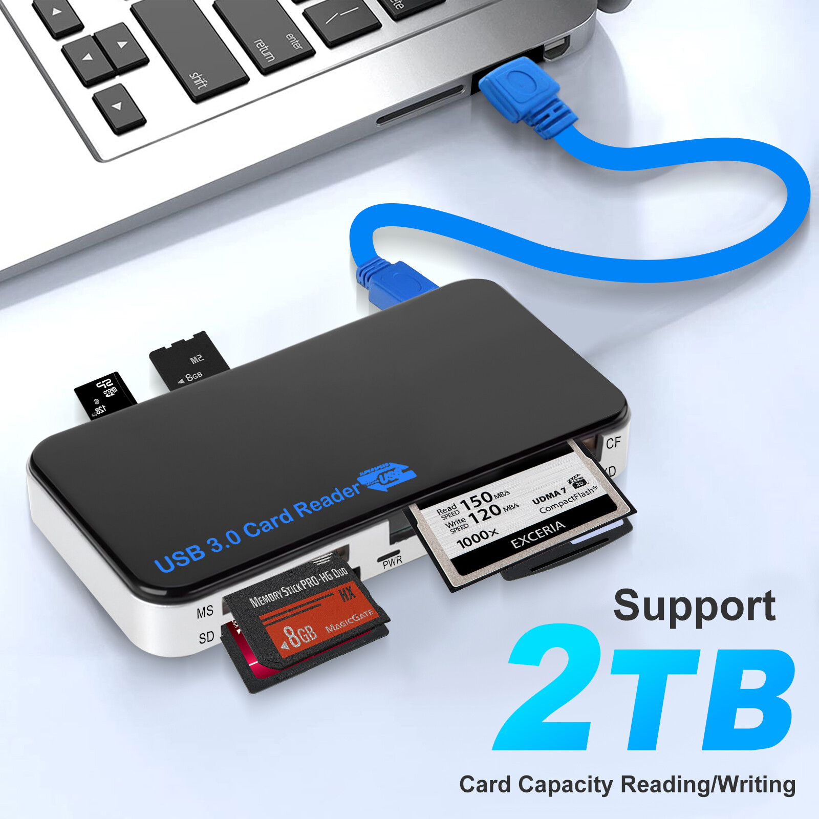 6 in 1 USB 3.0 Compact Flash Memory Card Reader Adapter 5Gbps for CF TF SD MS XD