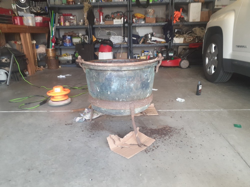 large antique copper kettle cauldron