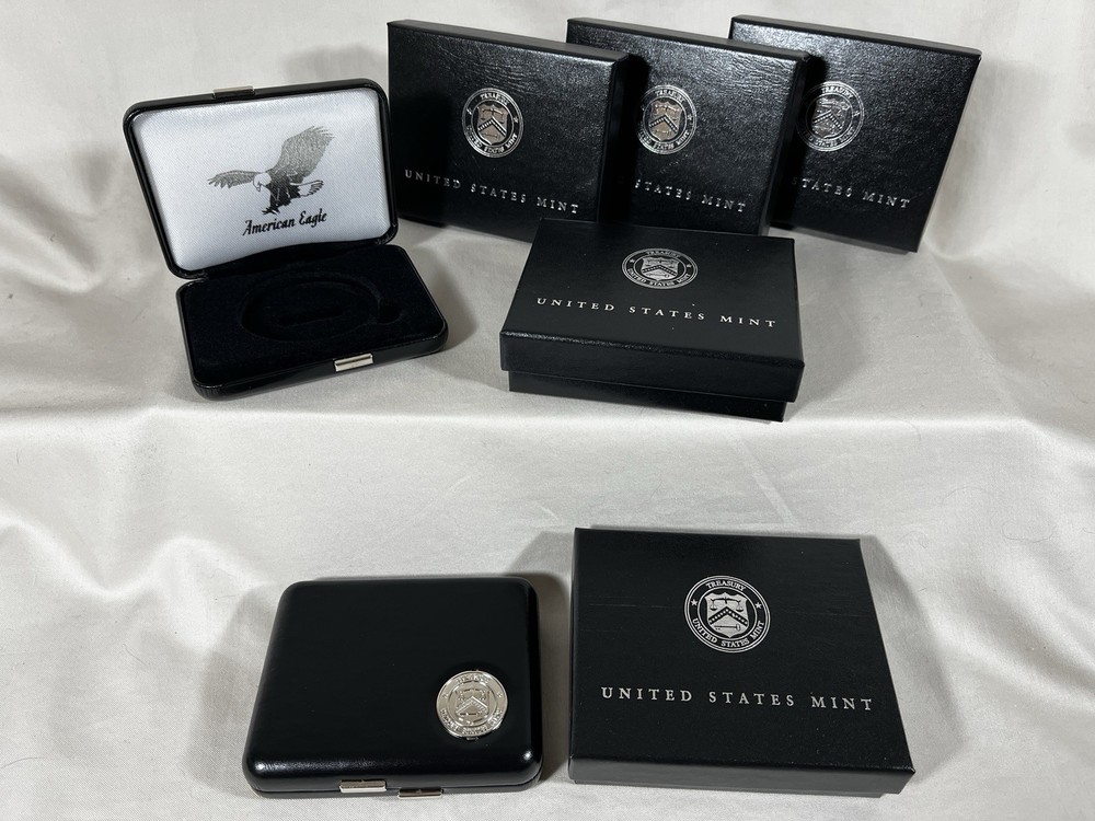 FIVE (5) American Silver Eagle Gift Cases & Boxes with Treasury Emblem - No Coin