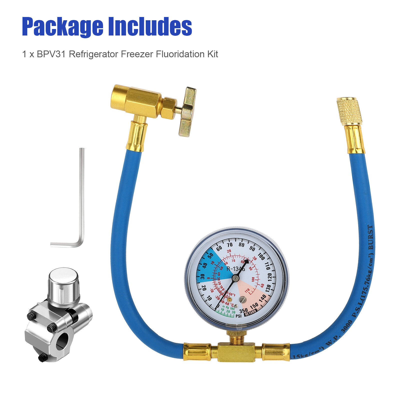 BPV31 Bullet Piercing Tap Valve Kit Refrigerator Fluoridation w/ Pressure Gauge