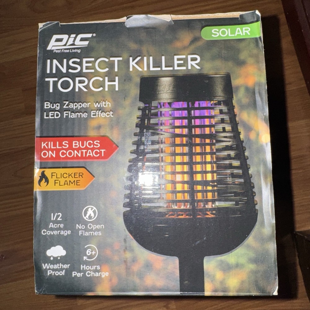 Insect Killer Torch, Solar Power Bug Zapper With Led Flame Effect New