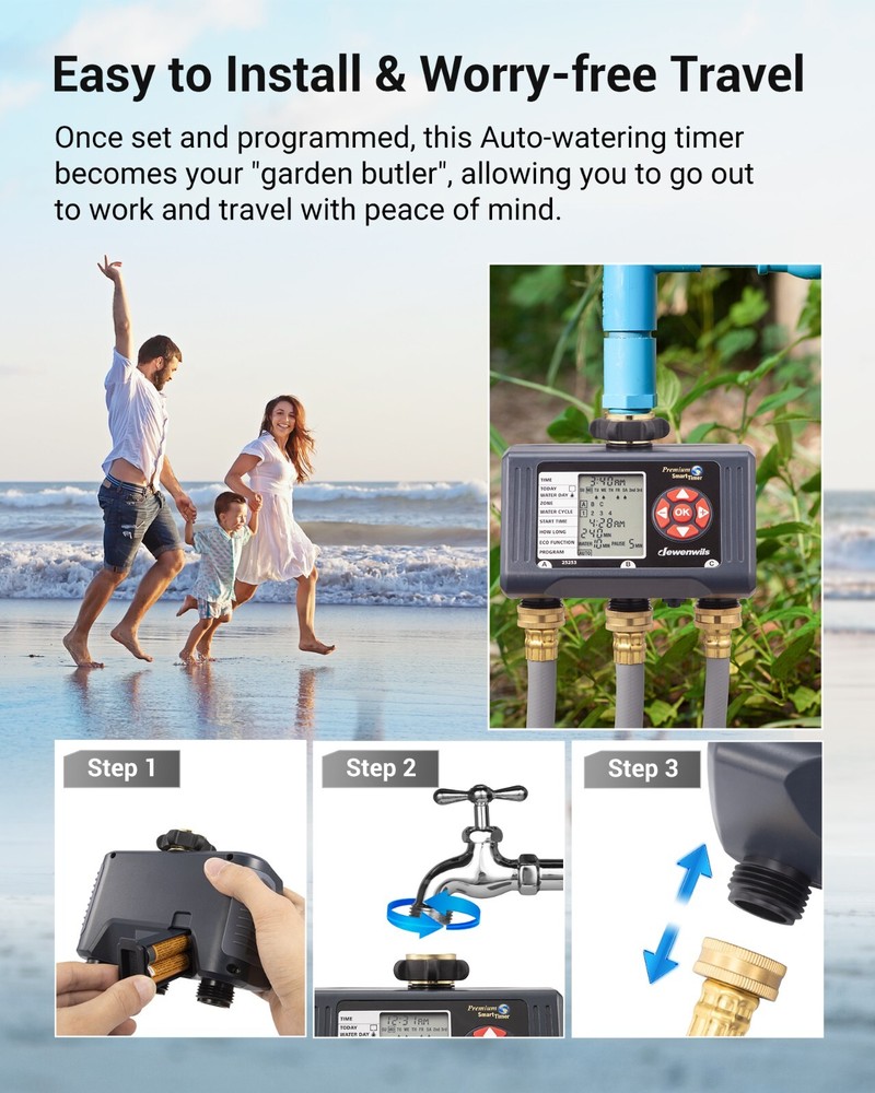 DEWENWILS Sprinkler Timer 3 Zone, 4 Programmable Water Hose Timer for Garden