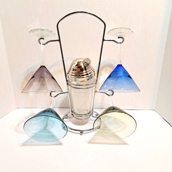 Hampton Forge Colored Glass Martini Bar Set Complete New