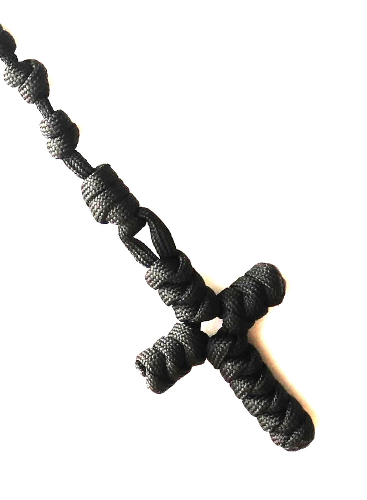Big Black Corded Rosary 22" Long with 2-1/2" Big Cord Cross