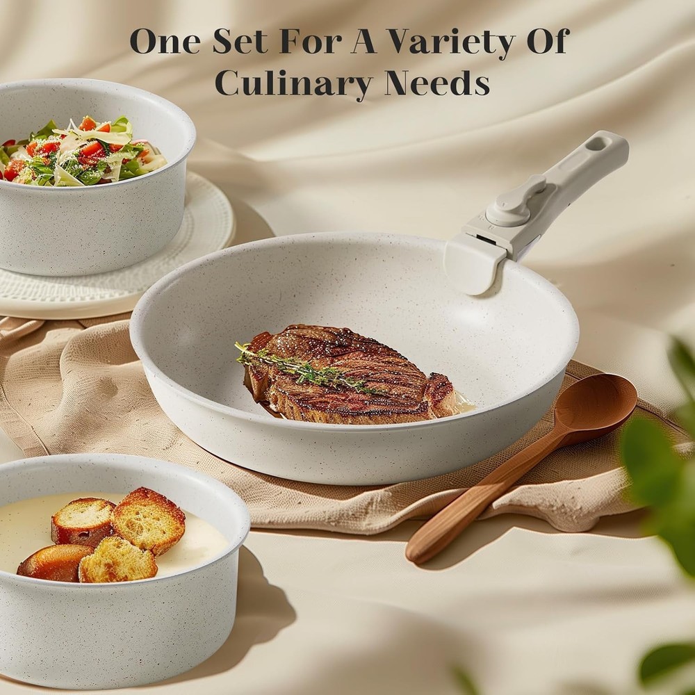 Nonstick Kitchen Cookware Set 12 Pcs Pots and Pans Set with Detachable Handle