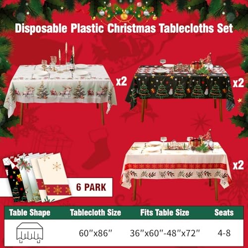 6 Pack Christmas Tablecloth 86" x 68" (Rectangular) Multi Pattern One