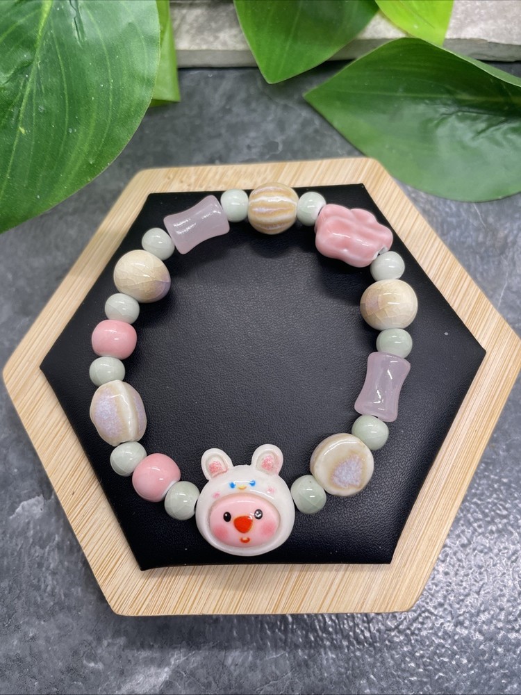 Handmade Ceramic Bead Beaded Stackable 6.5” Plus Stretch Bracelet New B326