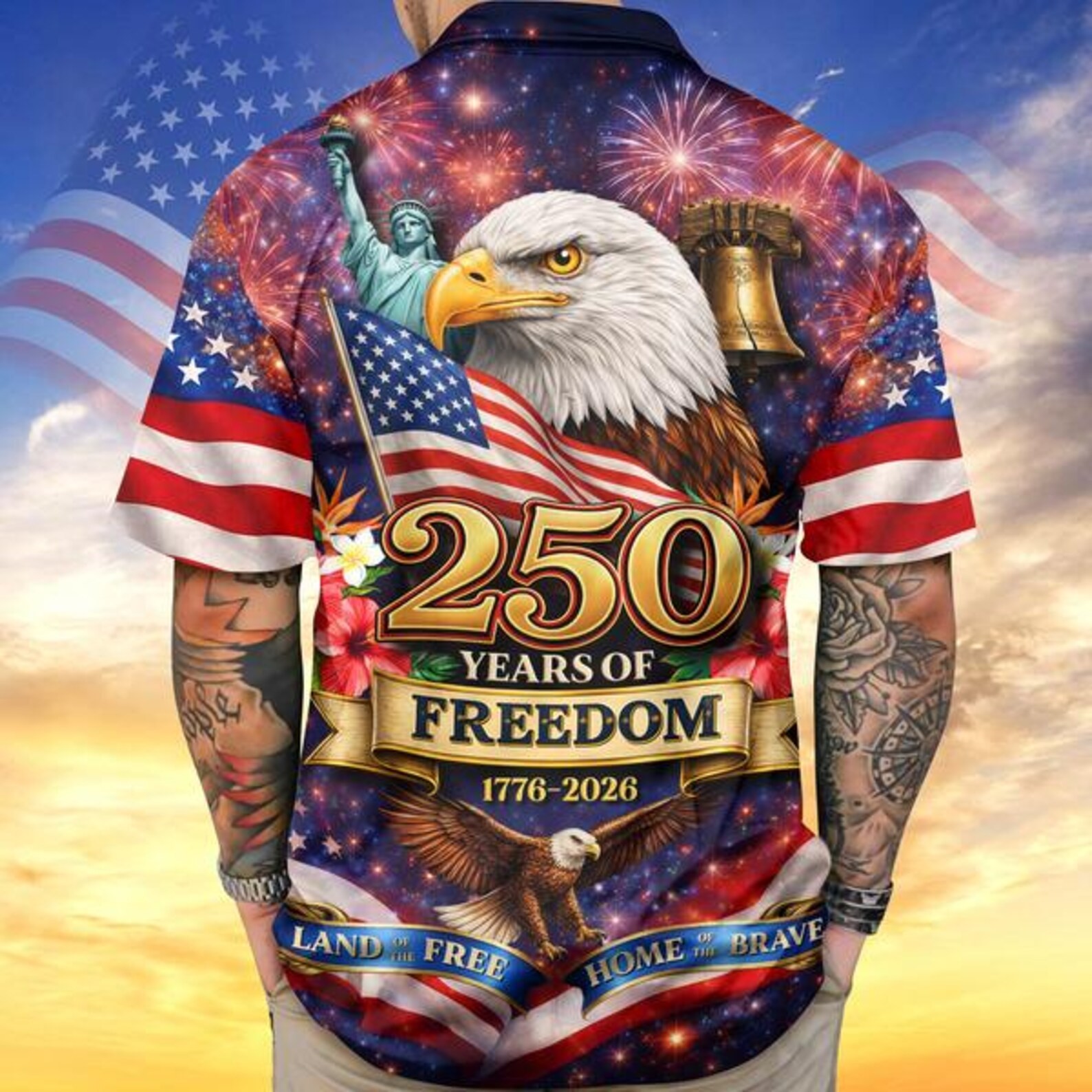 America 250 Years of Freedom 3D Print Hawaiian Shirt - Adults & Youth